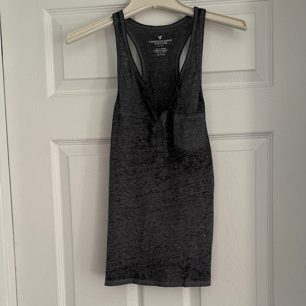 American Eagle Outfitters Dark Charcoal Gray Racerback Henley Tank